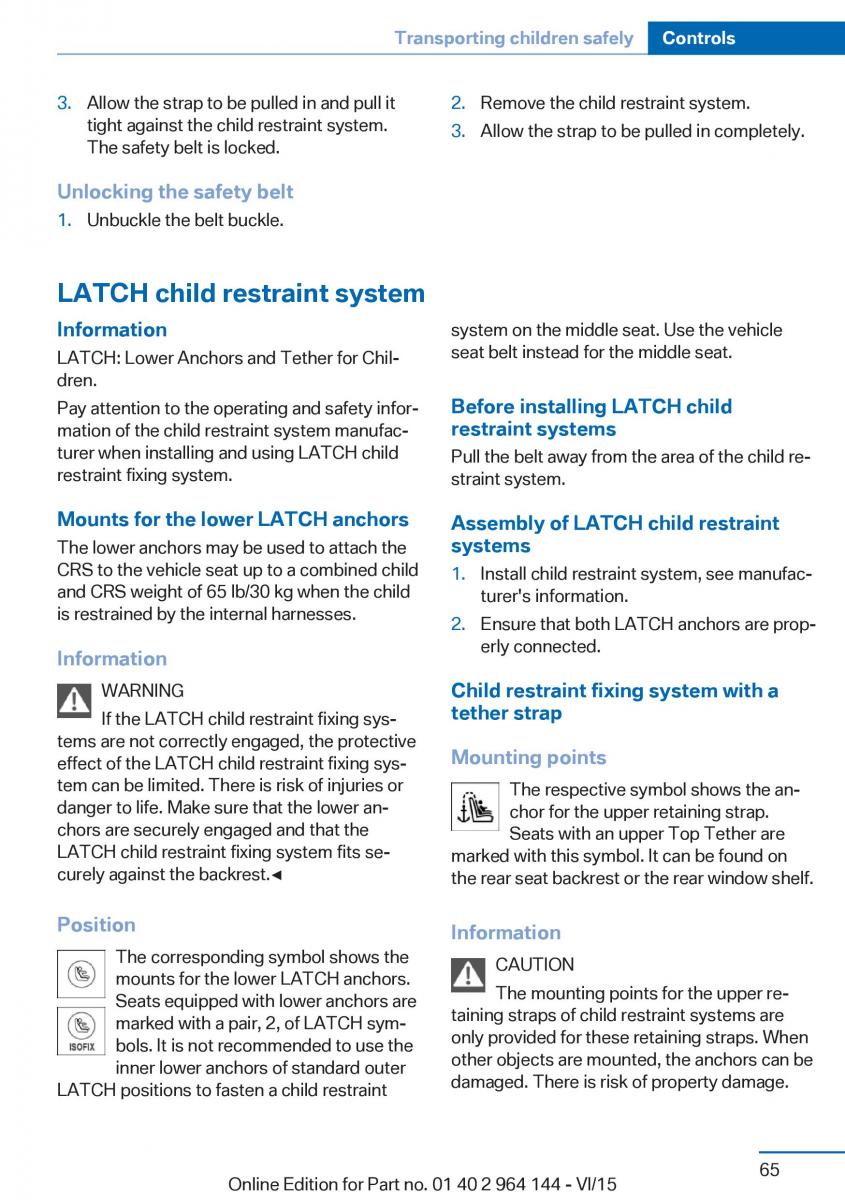 BMW X4 F26 owners manual / page 65