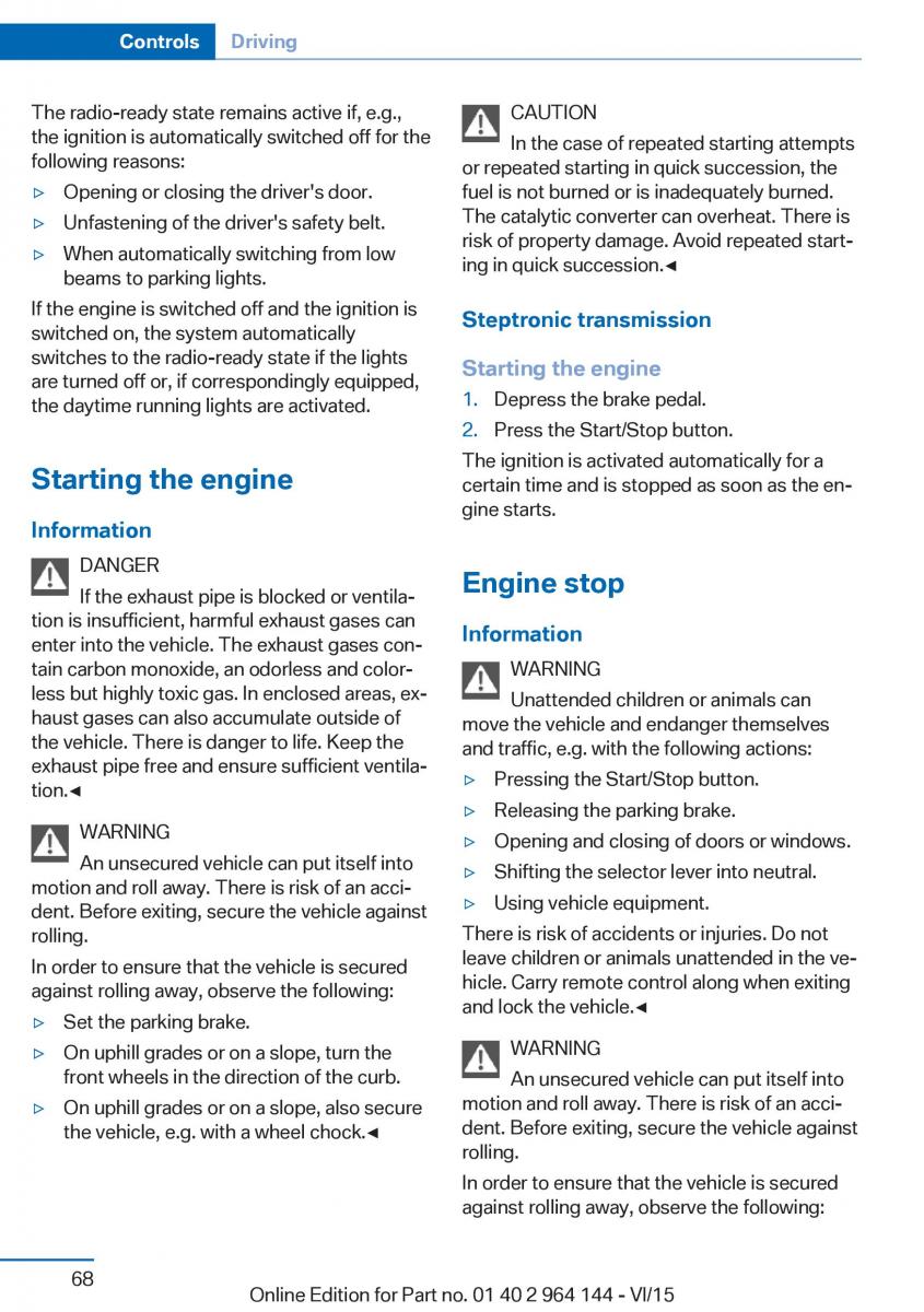 BMW X4 F26 owners manual / page 68