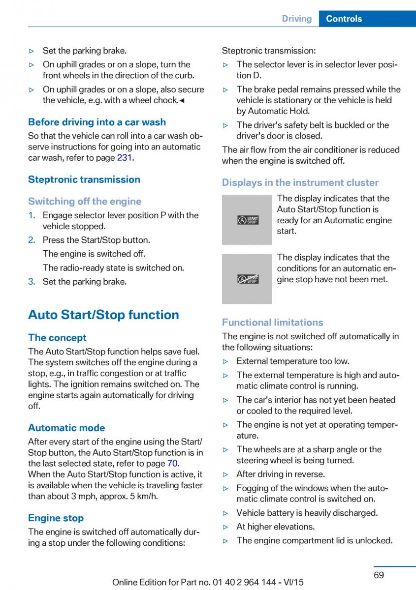 BMW X4 F26 owners manual / page 69