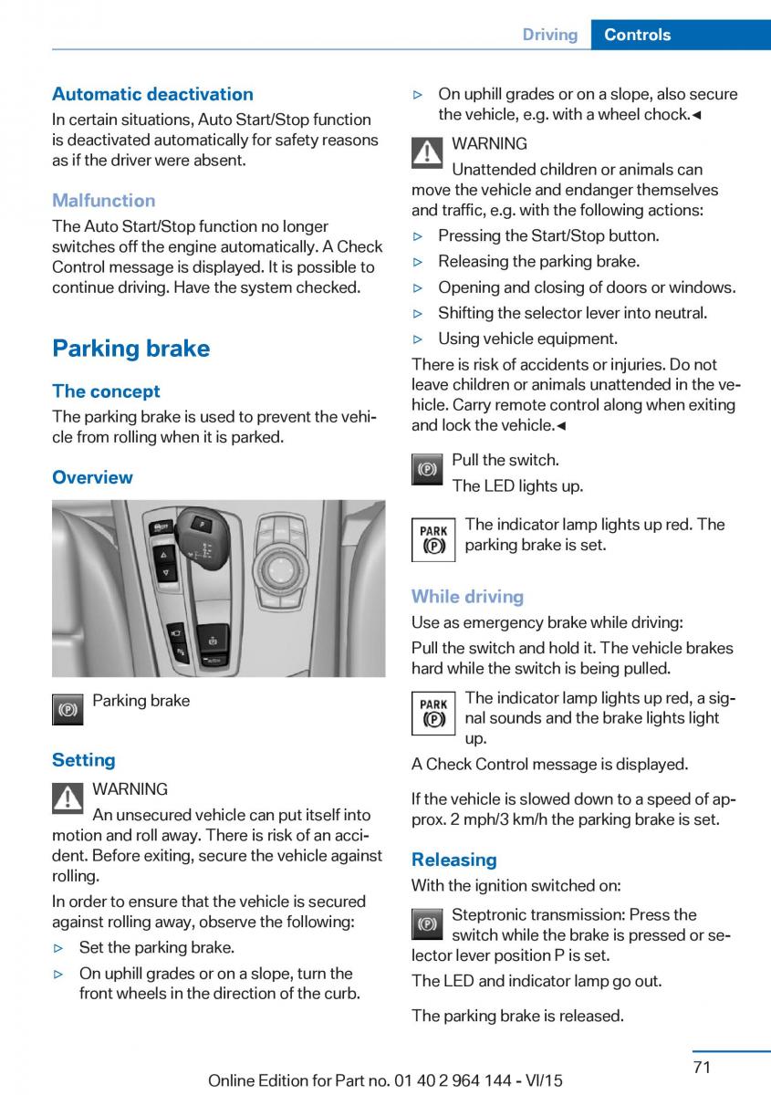 BMW X4 F26 owners manual / page 71