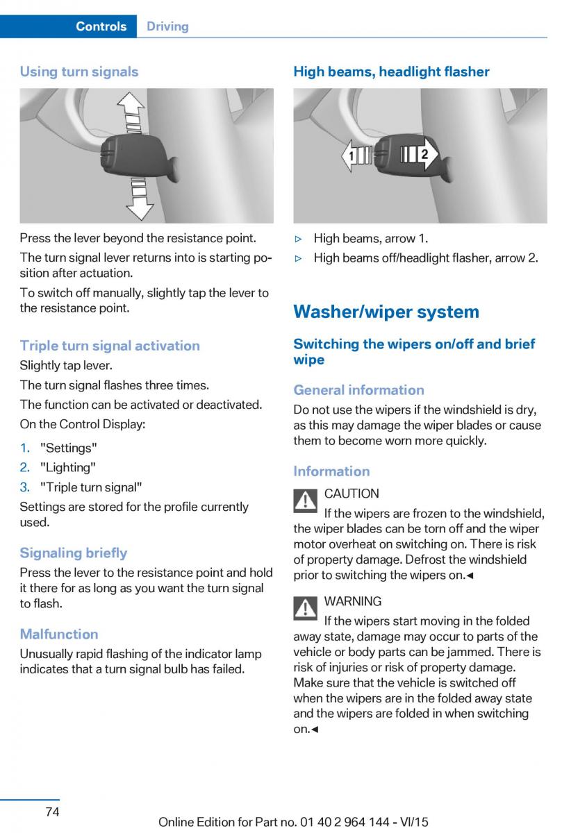 BMW X4 F26 owners manual / page 74