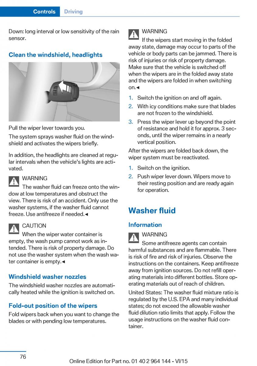 BMW X4 F26 owners manual / page 76