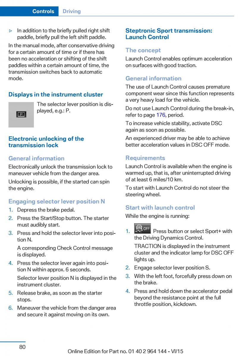 BMW X4 F26 owners manual / page 80