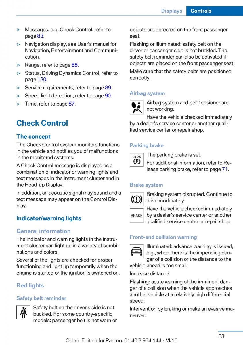 BMW X4 F26 owners manual / page 83