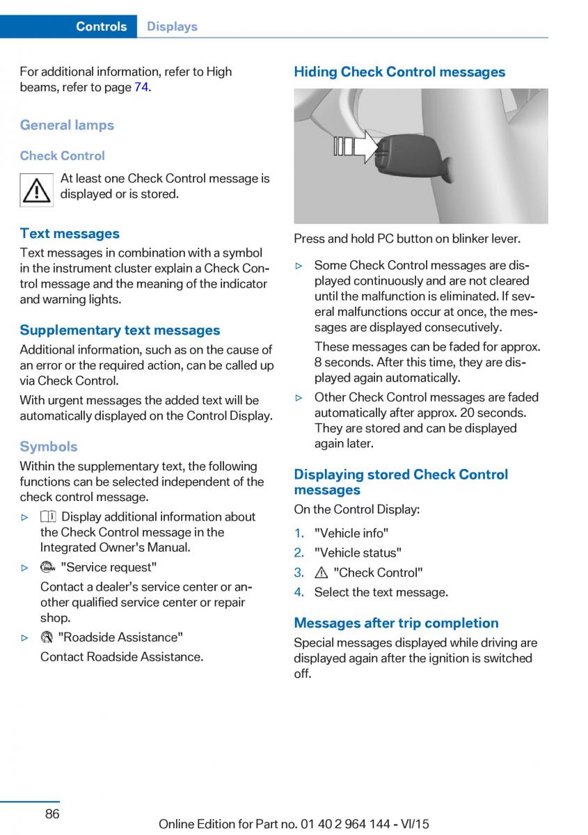 BMW X4 F26 owners manual / page 86