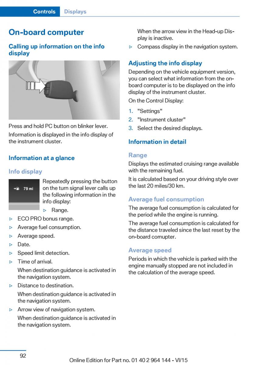 BMW X4 F26 owners manual / page 92