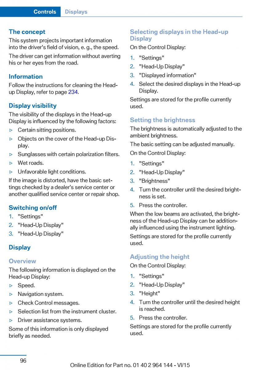 BMW X4 F26 owners manual / page 96