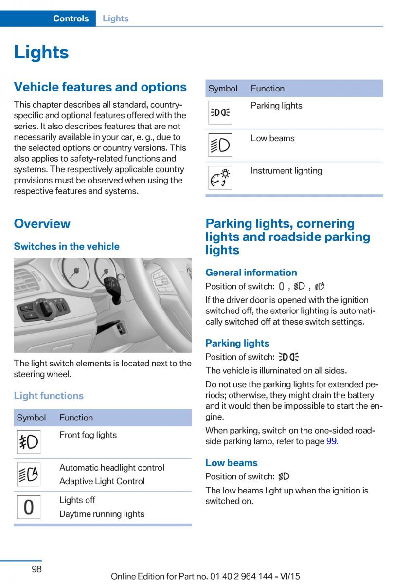 BMW X4 F26 owners manual / page 98