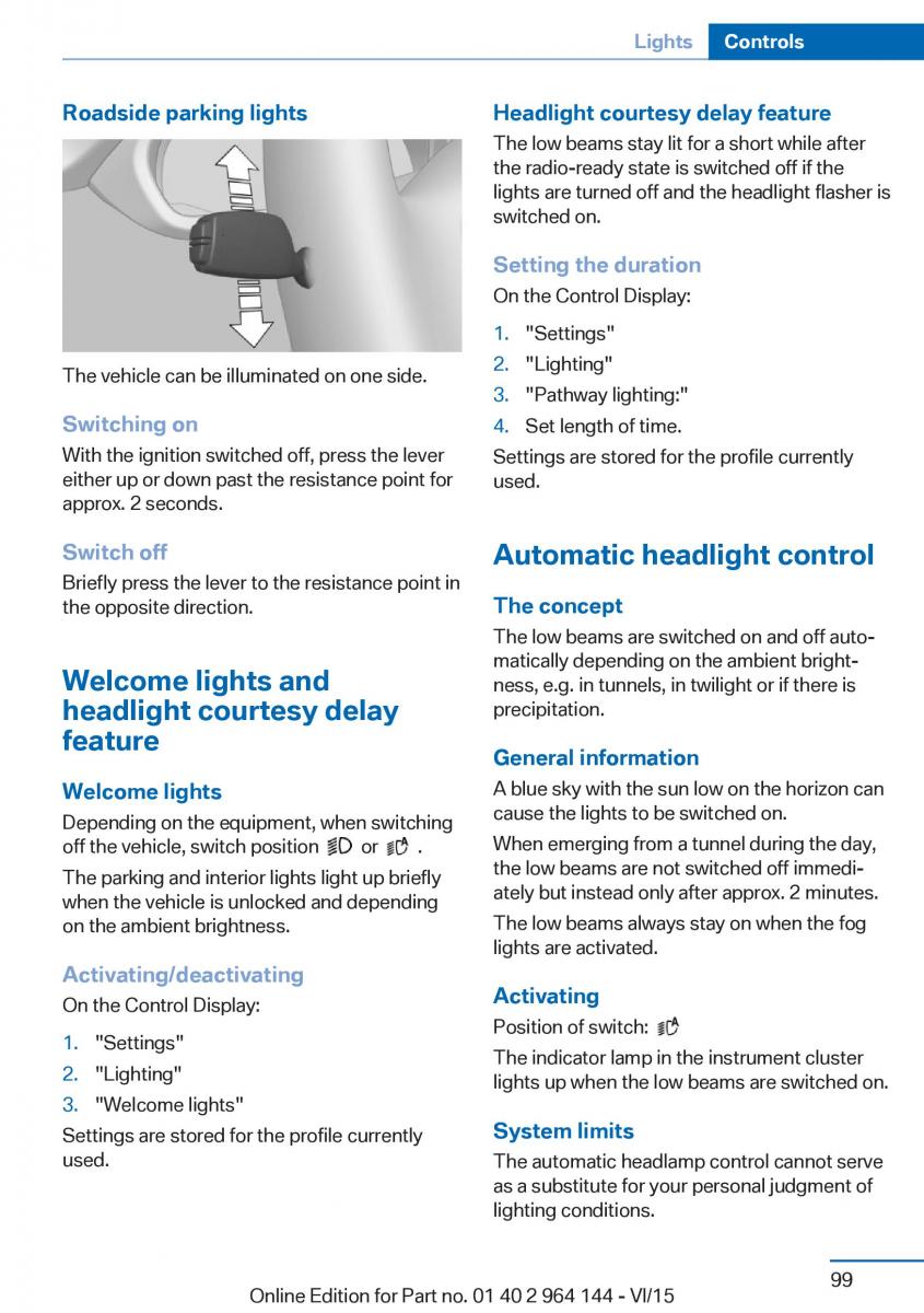 BMW X4 F26 owners manual / page 99