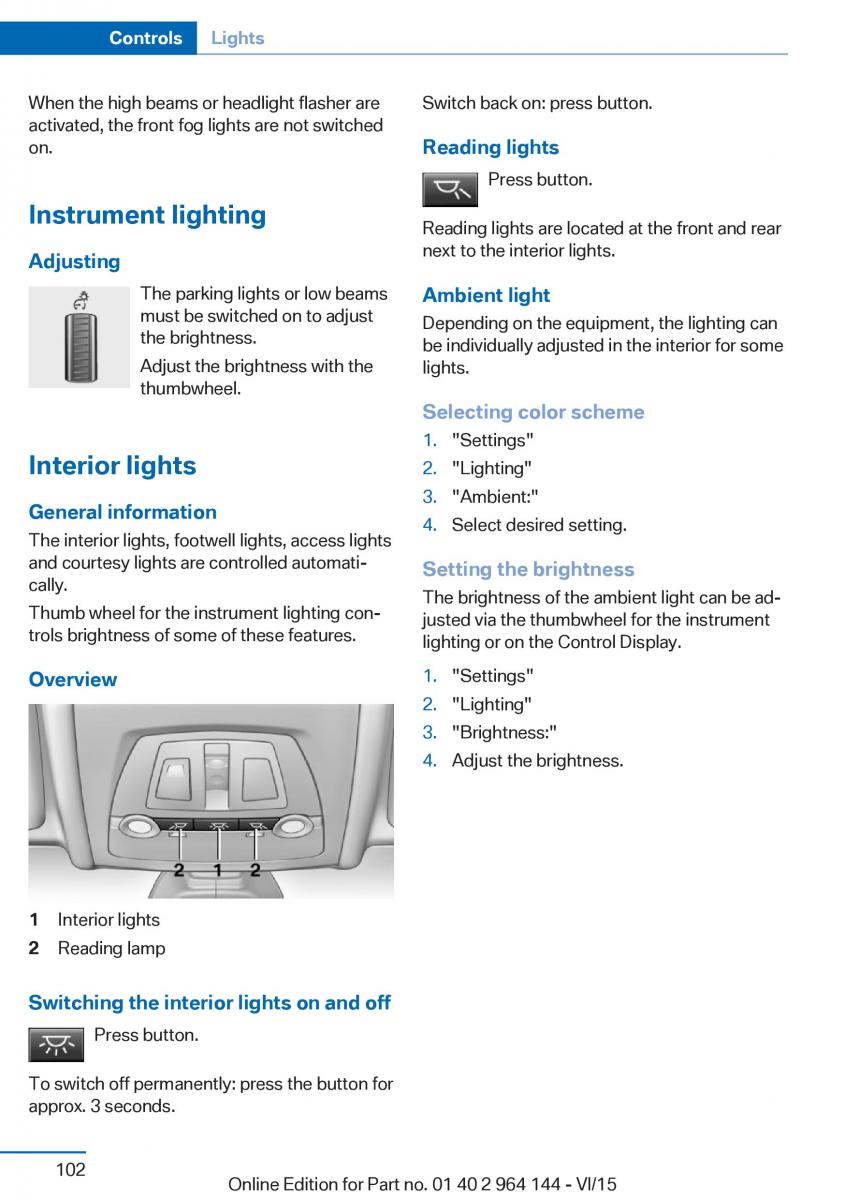 BMW X4 F26 owners manual / page 102