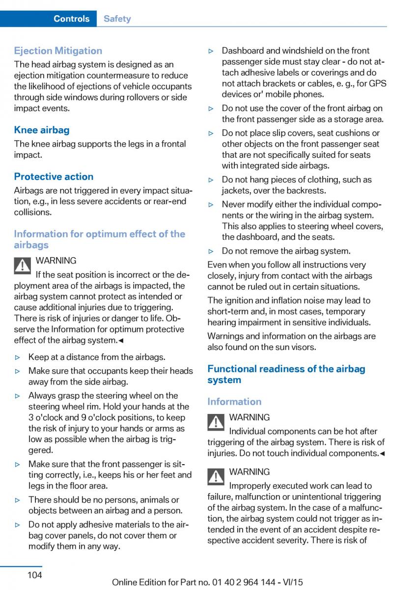 BMW X4 F26 owners manual / page 104