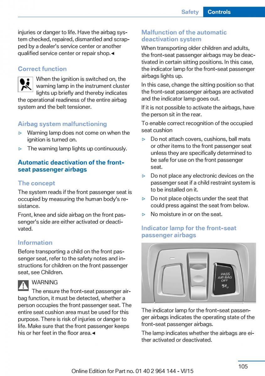 BMW X4 F26 owners manual / page 105