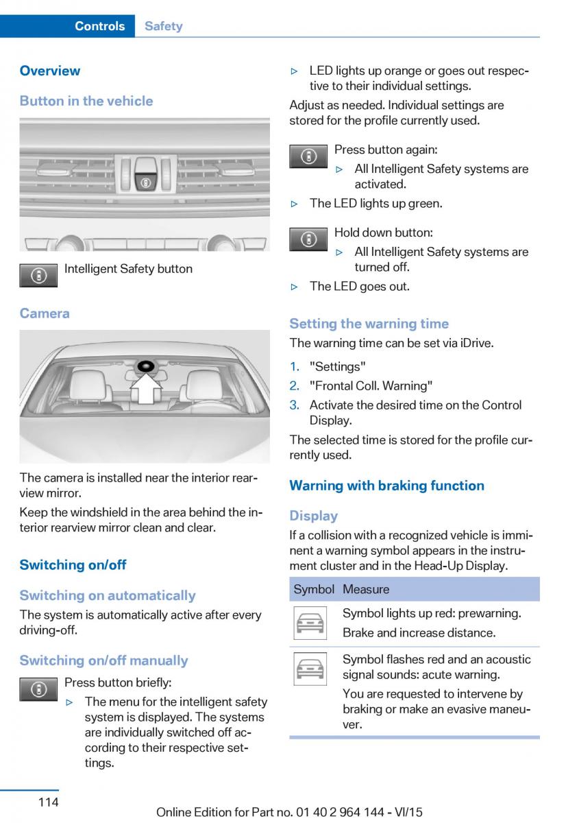 BMW X4 F26 owners manual / page 114