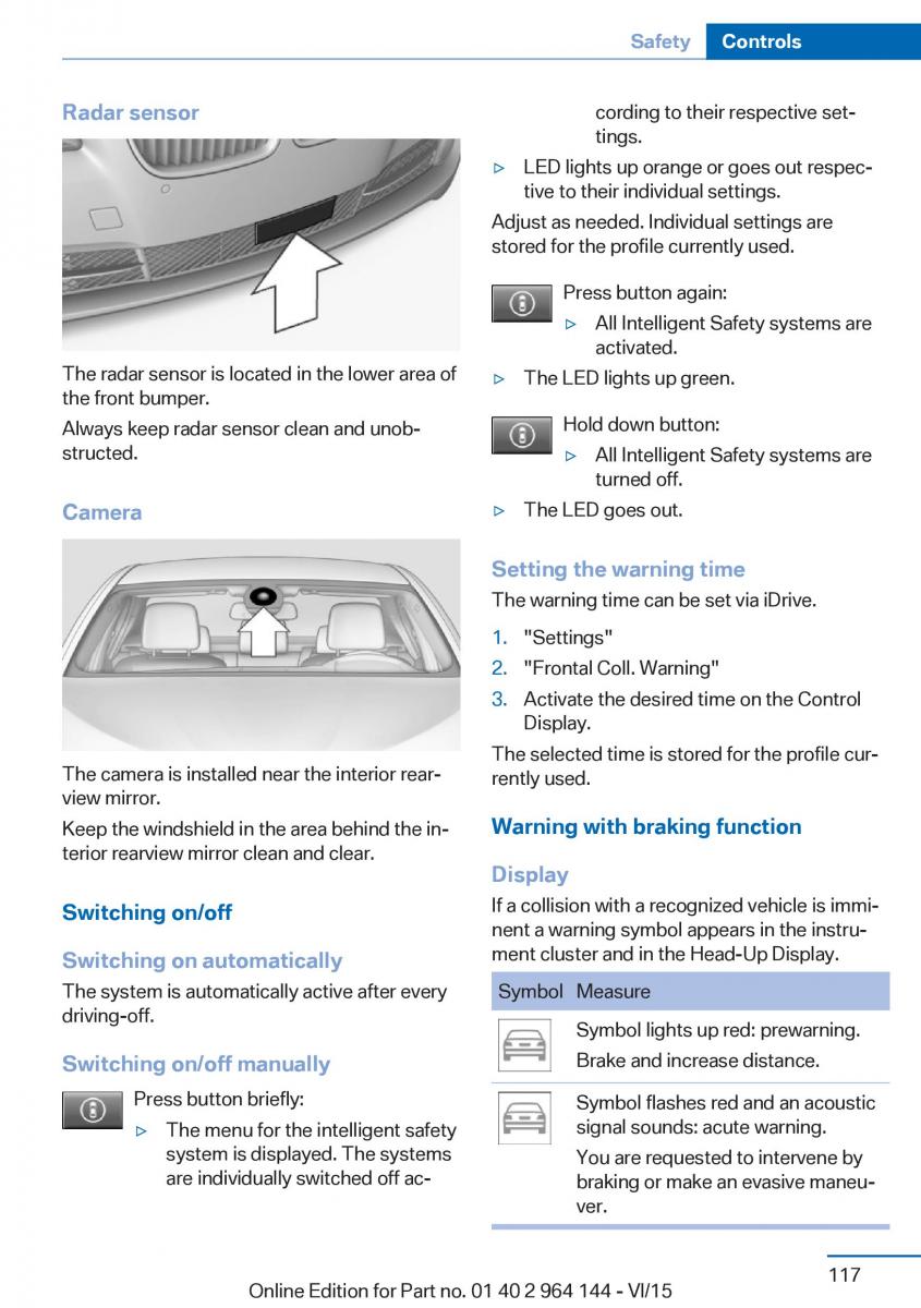 BMW X4 F26 owners manual / page 117