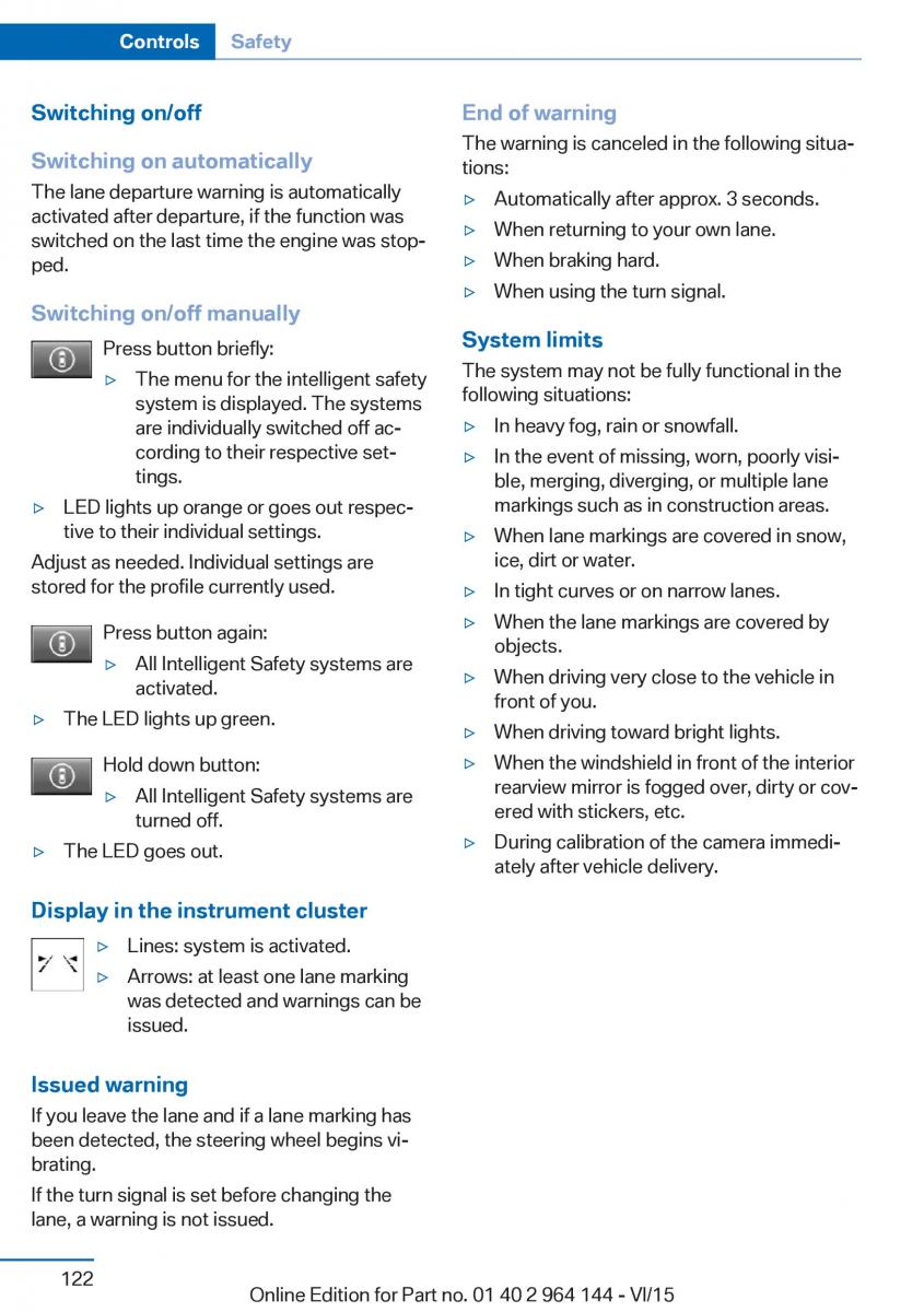 BMW X4 F26 owners manual / page 122