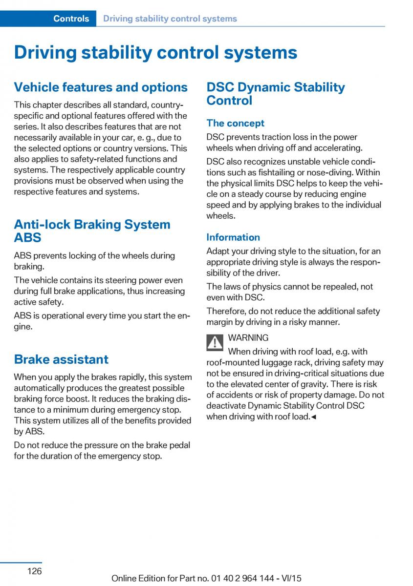 BMW X4 F26 owners manual / page 126