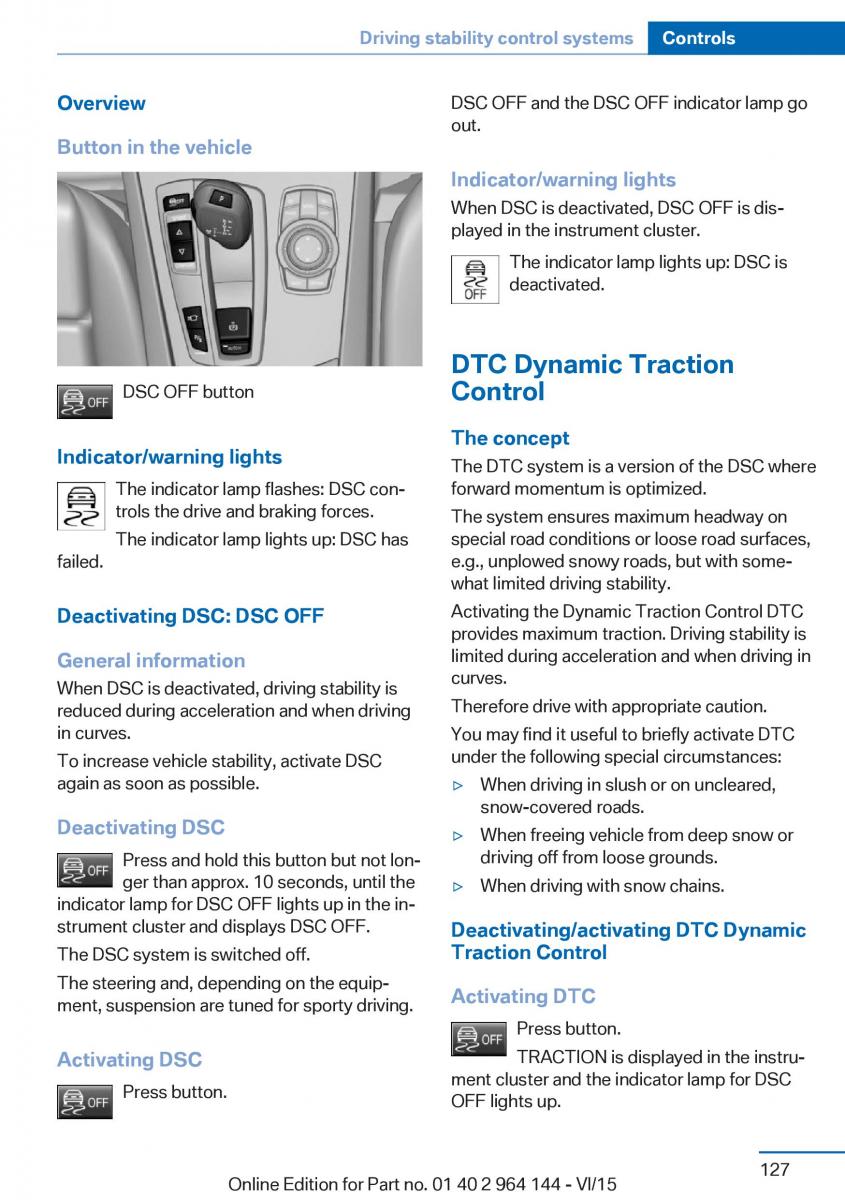 BMW X4 F26 owners manual / page 127