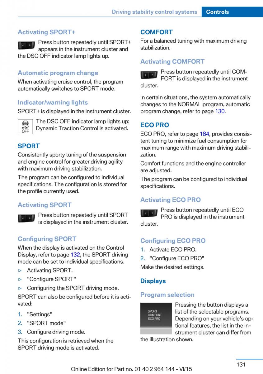 BMW X4 F26 owners manual / page 131