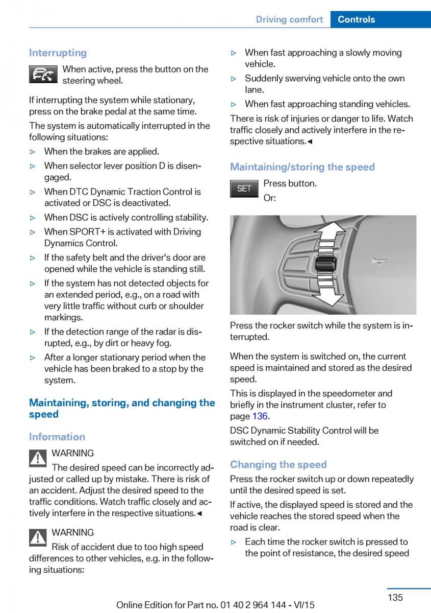 BMW X4 F26 owners manual / page 135