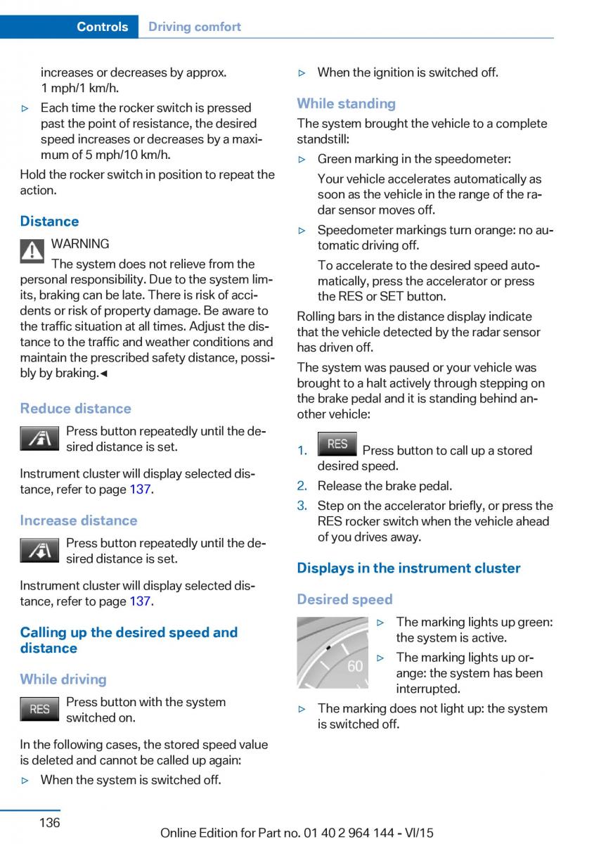 BMW X4 F26 owners manual / page 136