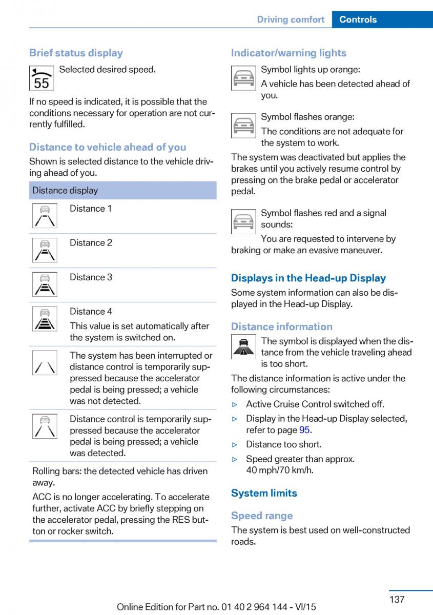 BMW X4 F26 owners manual / page 137