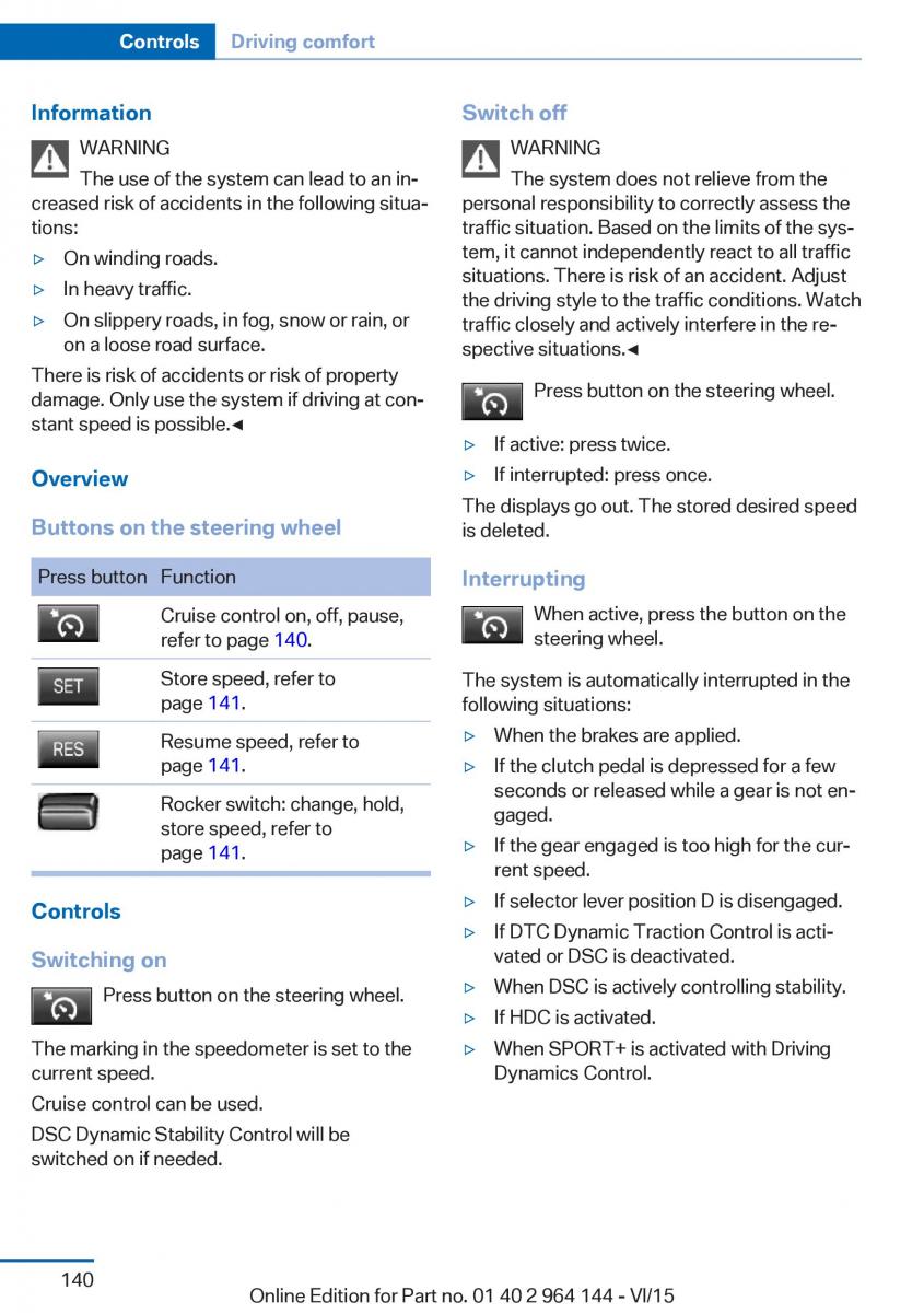 BMW X4 F26 owners manual / page 140