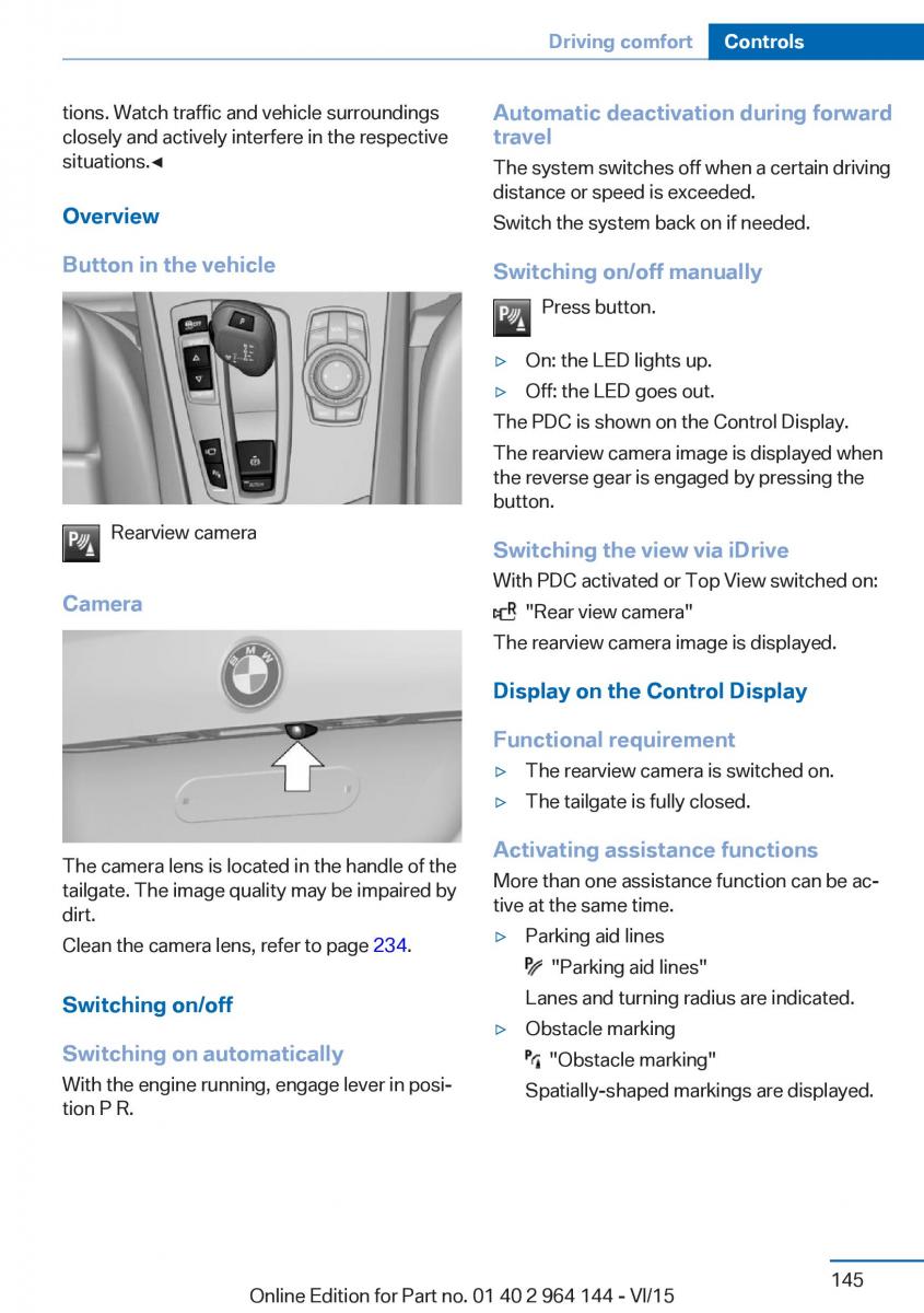 BMW X4 F26 owners manual / page 145