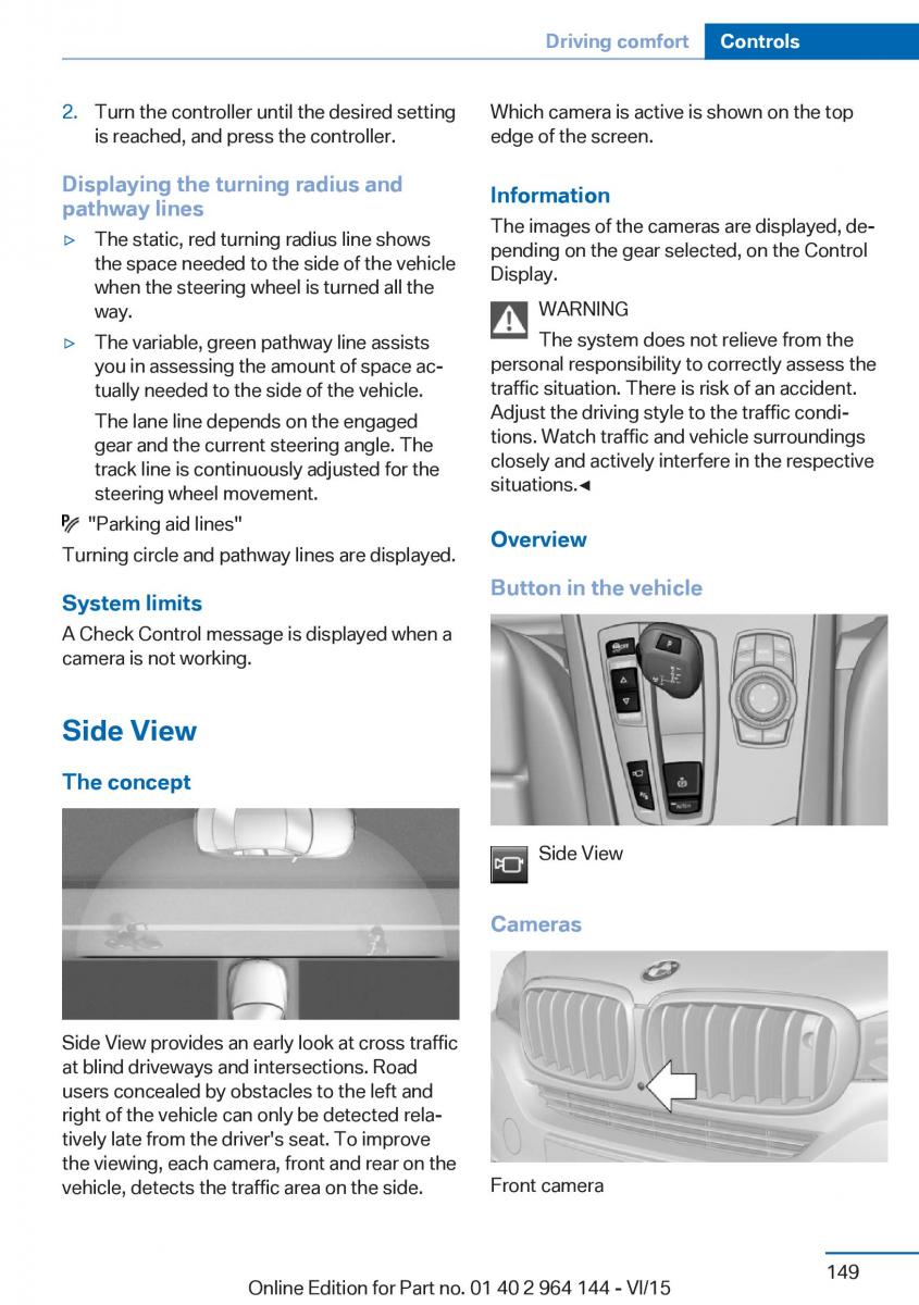 BMW X4 F26 owners manual / page 149