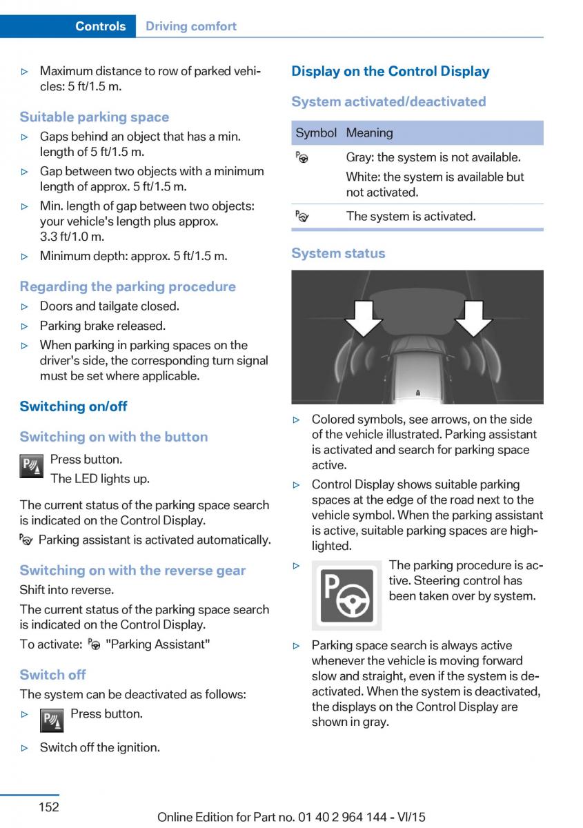 BMW X4 F26 owners manual / page 152