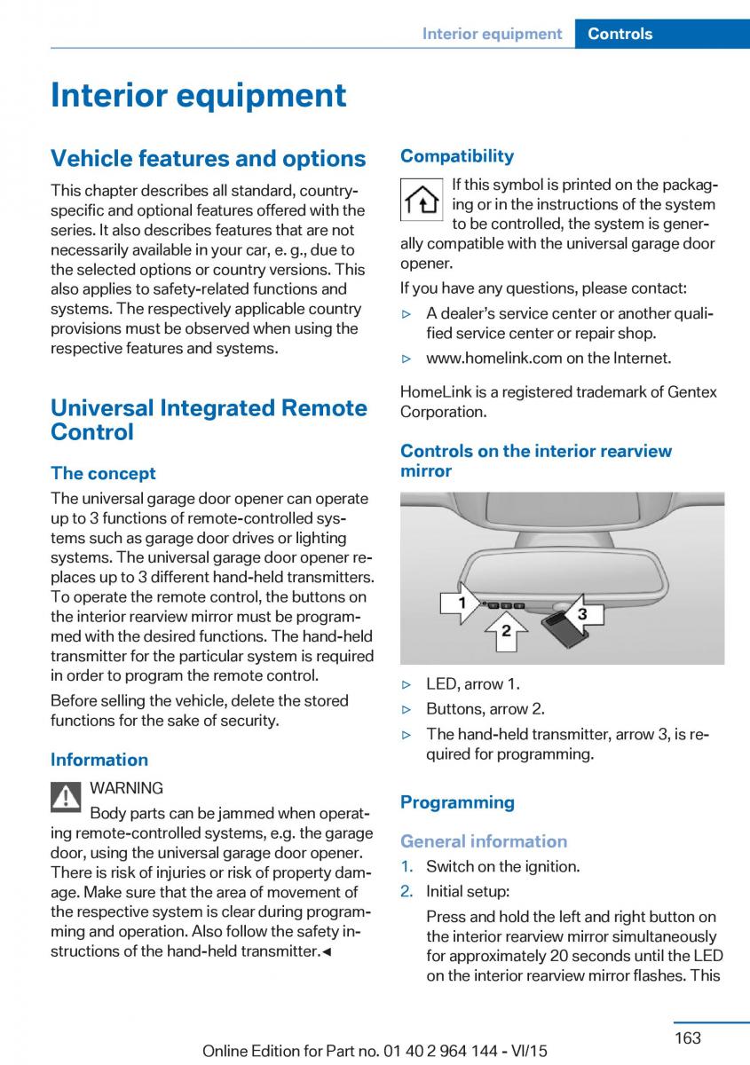 BMW X4 F26 owners manual / page 163