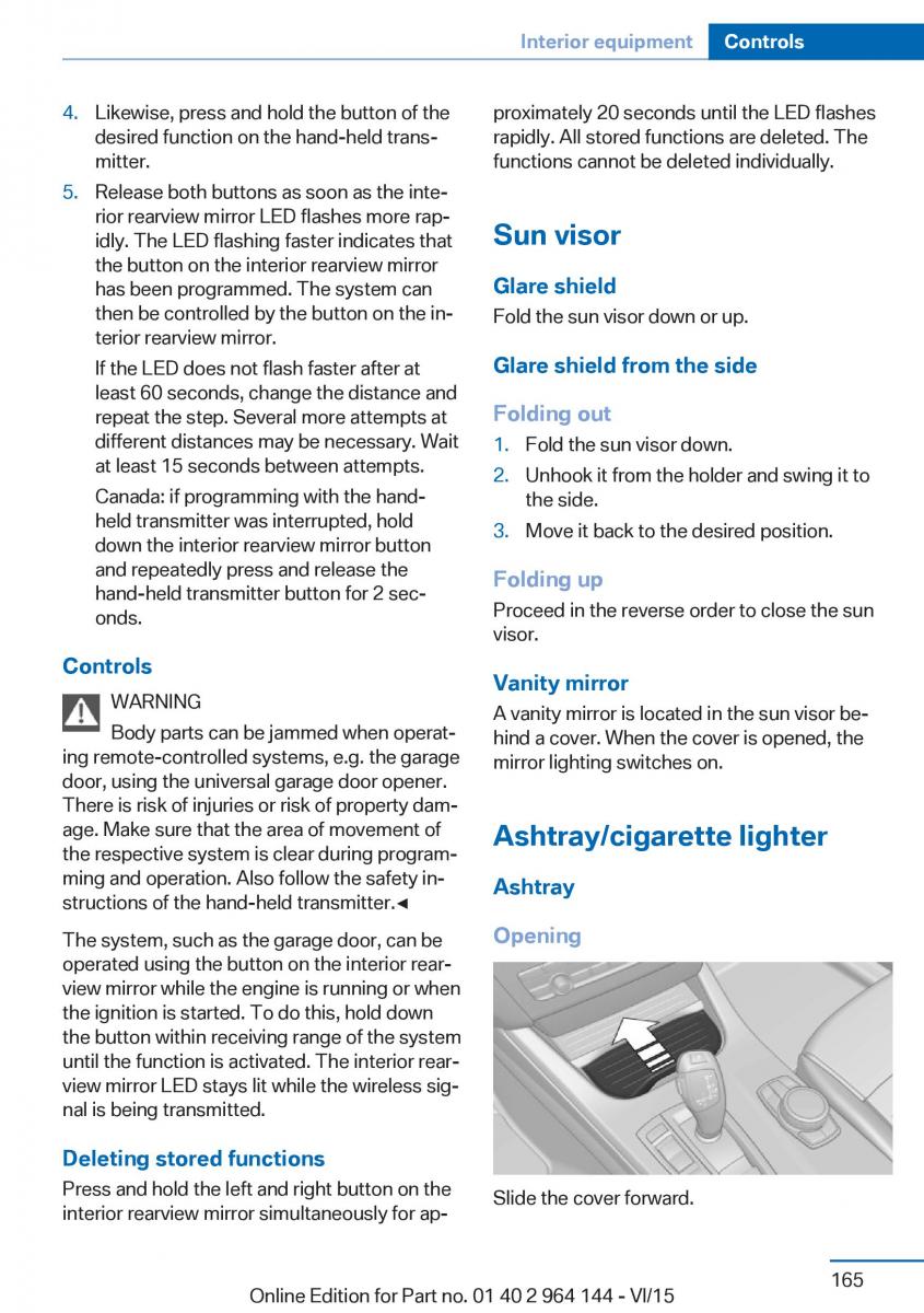 BMW X4 F26 owners manual / page 165