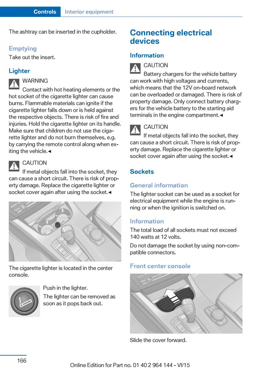 BMW X4 F26 owners manual / page 166