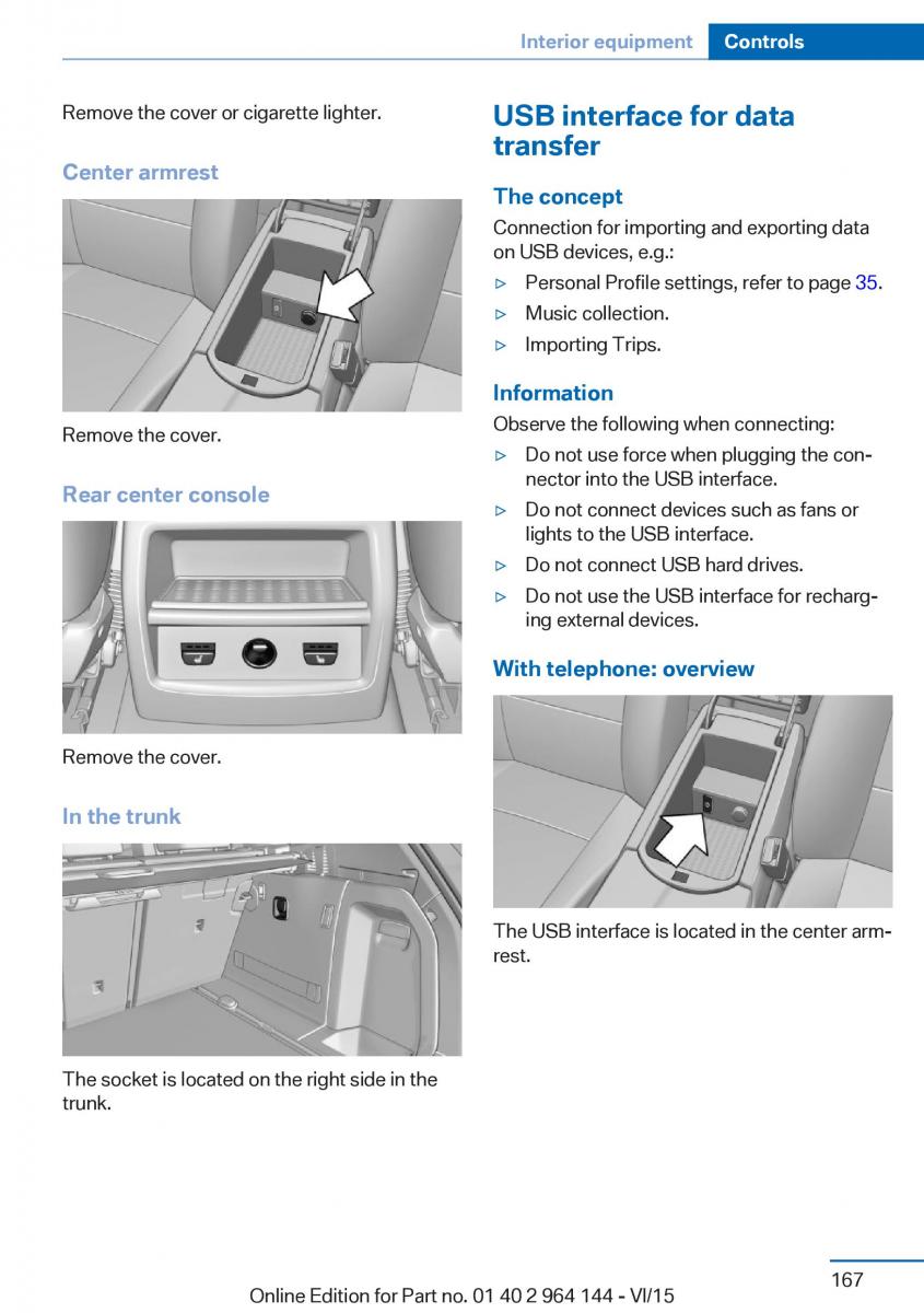 BMW X4 F26 owners manual / page 167