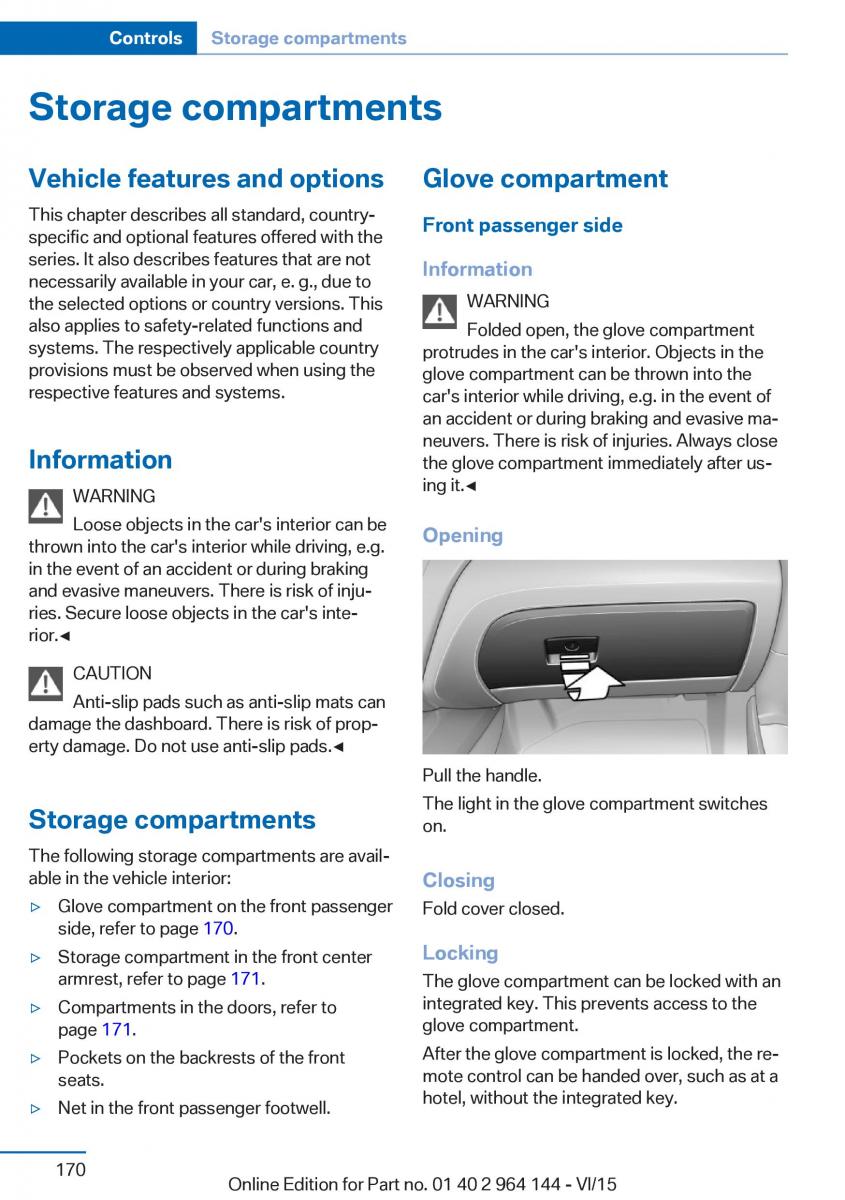 BMW X4 F26 owners manual / page 170