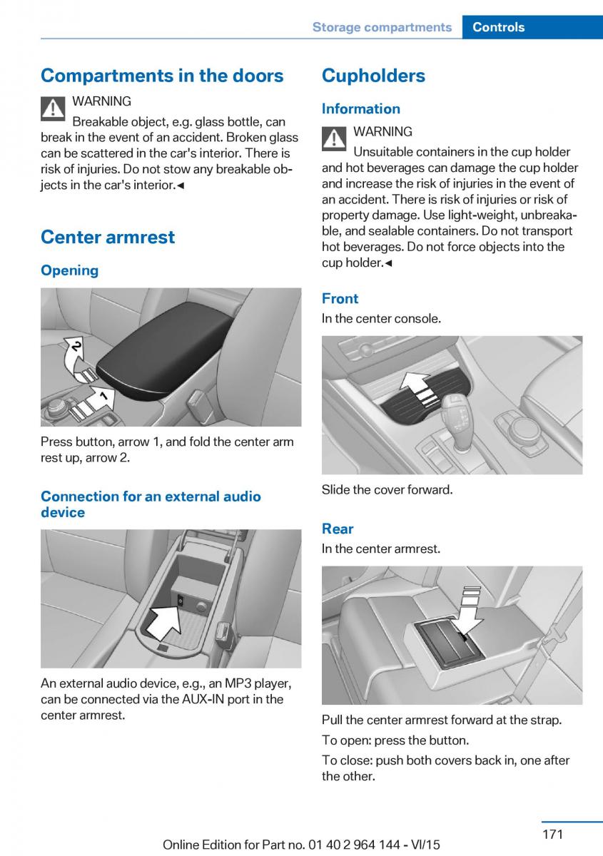 BMW X4 F26 owners manual / page 171