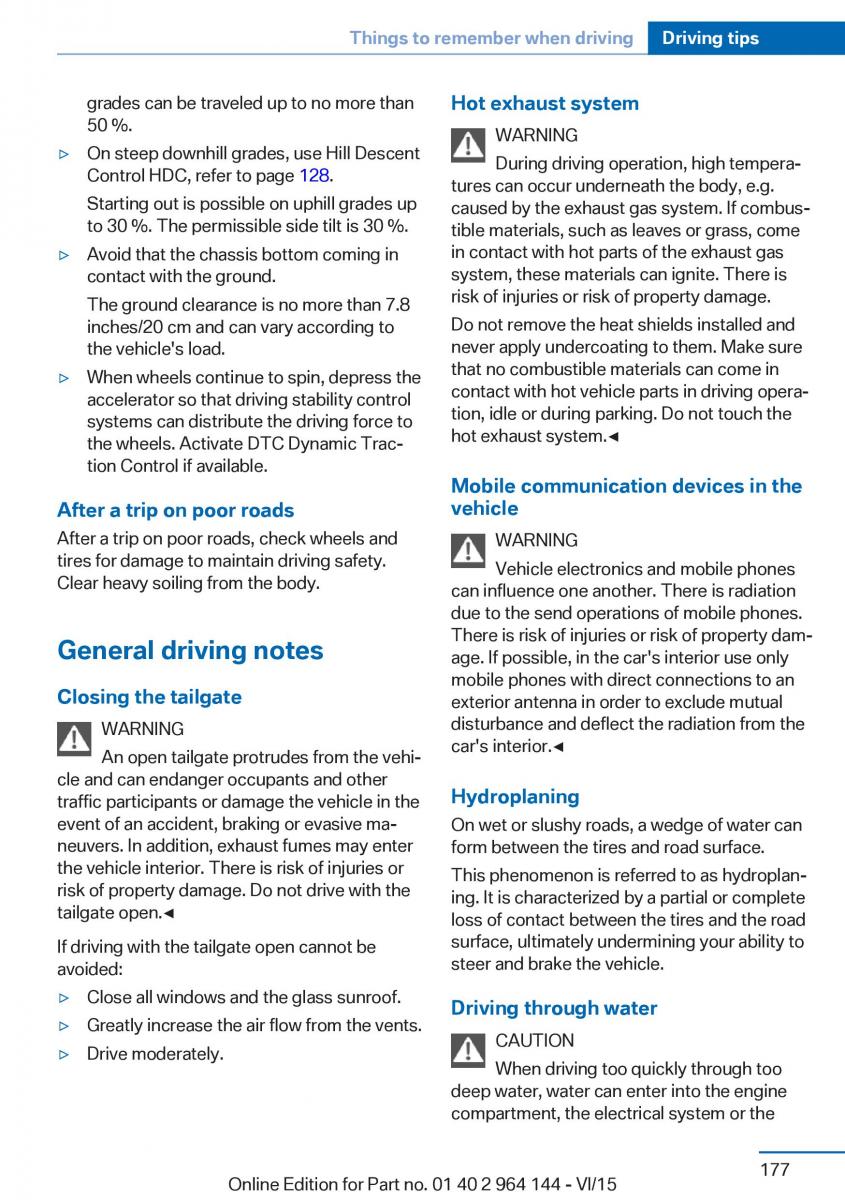 BMW X4 F26 owners manual / page 177