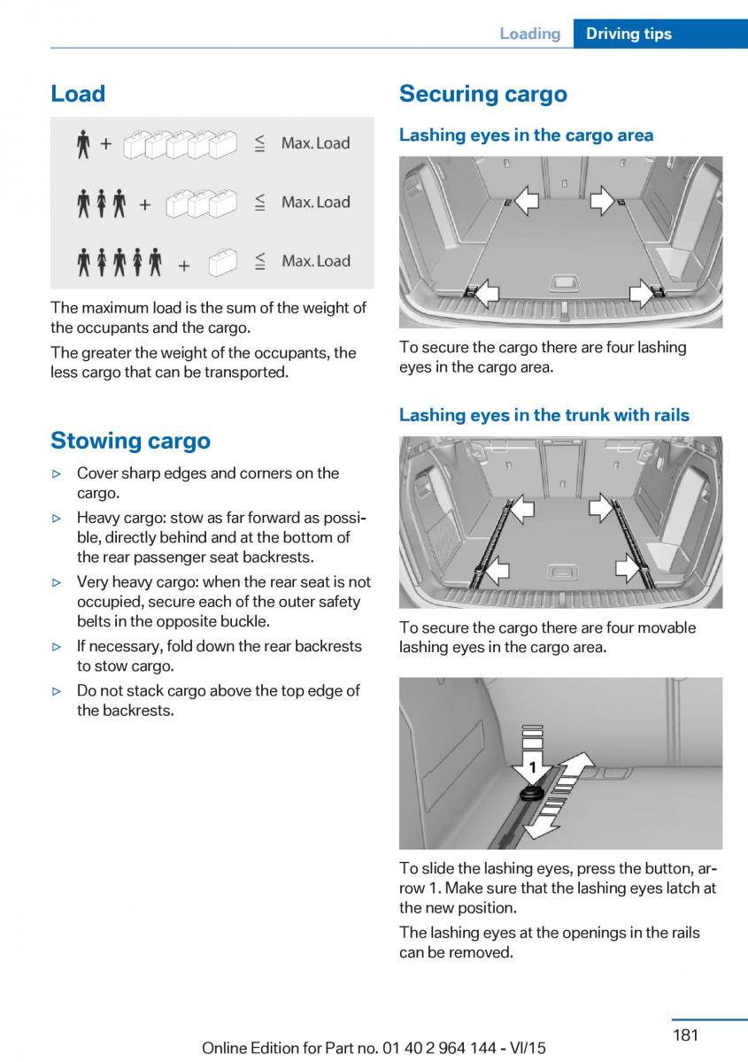 BMW X4 F26 owners manual / page 181