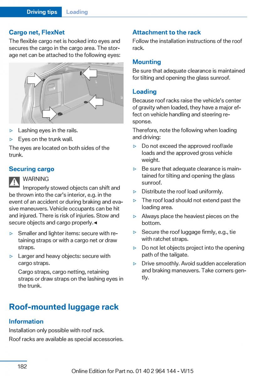 BMW X4 F26 owners manual / page 182