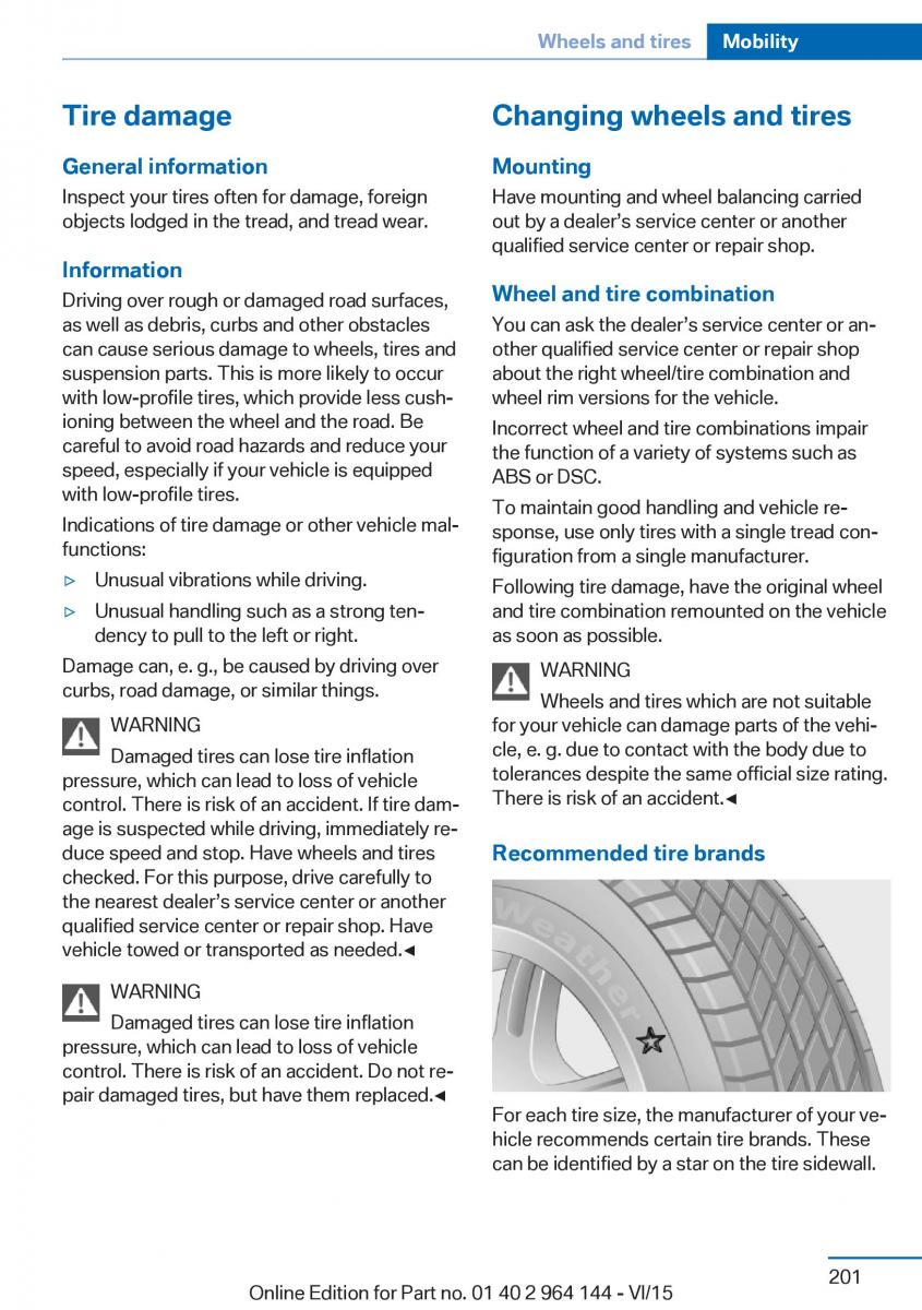 BMW X4 F26 owners manual / page 201