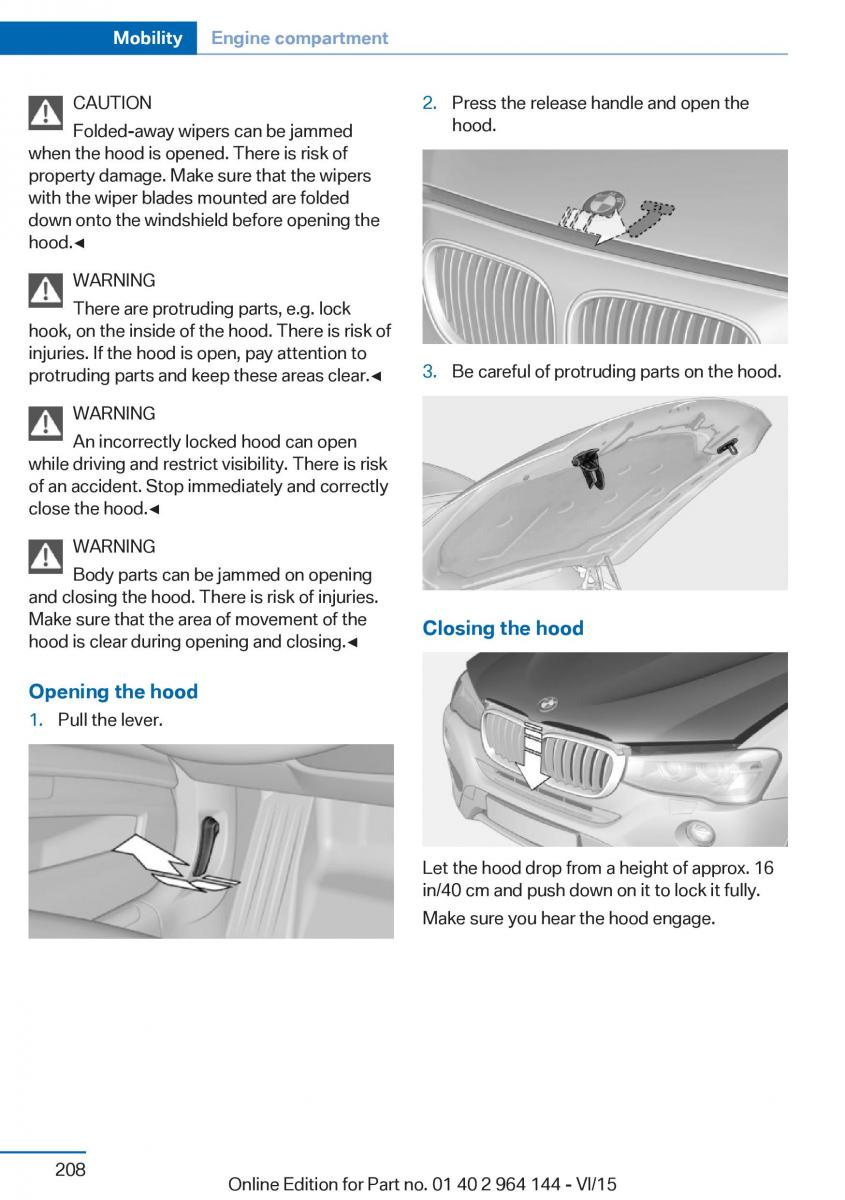 BMW X4 F26 owners manual / page 208