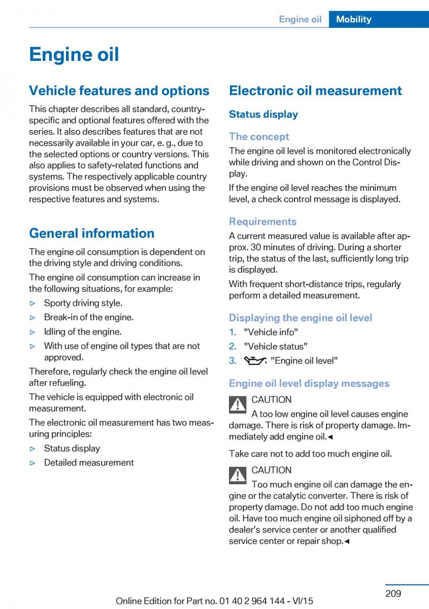 BMW X4 F26 owners manual / page 209