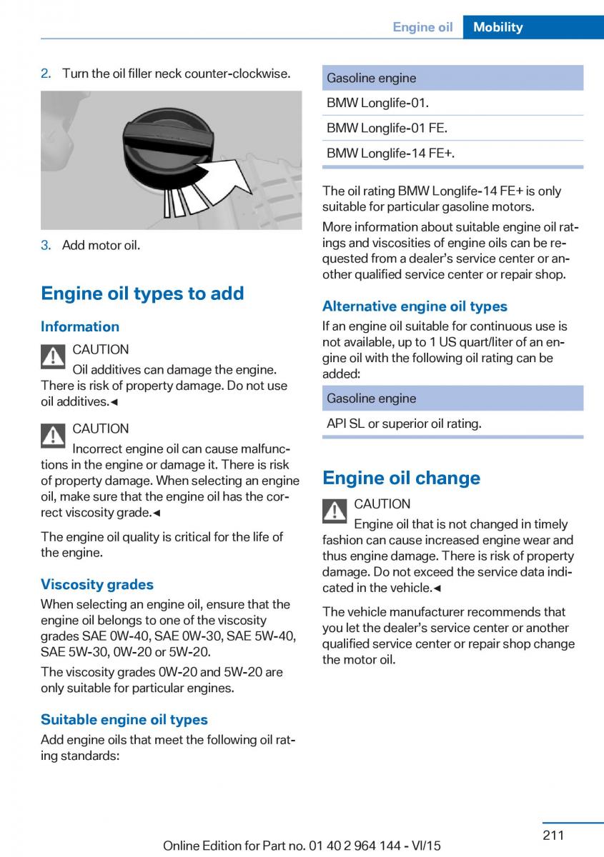 BMW X4 F26 owners manual / page 211