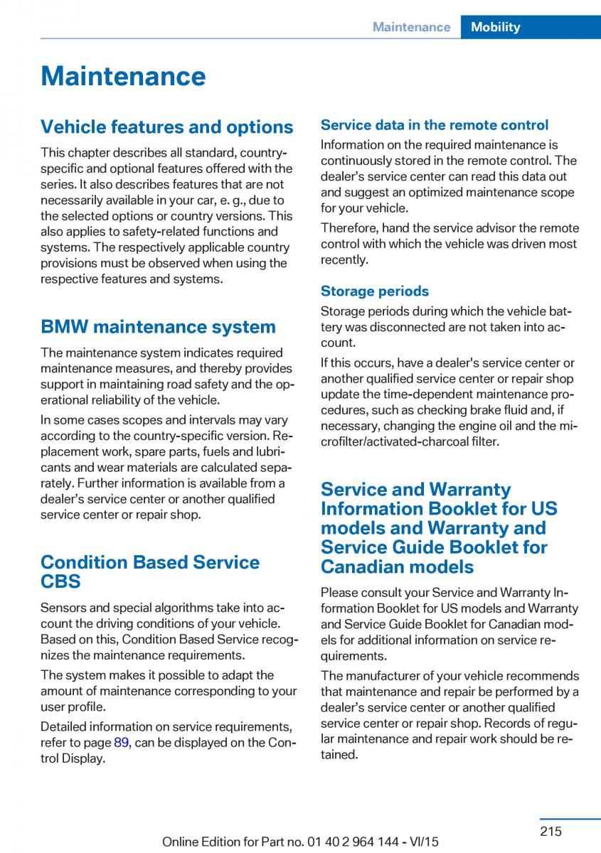 BMW X4 F26 owners manual / page 215