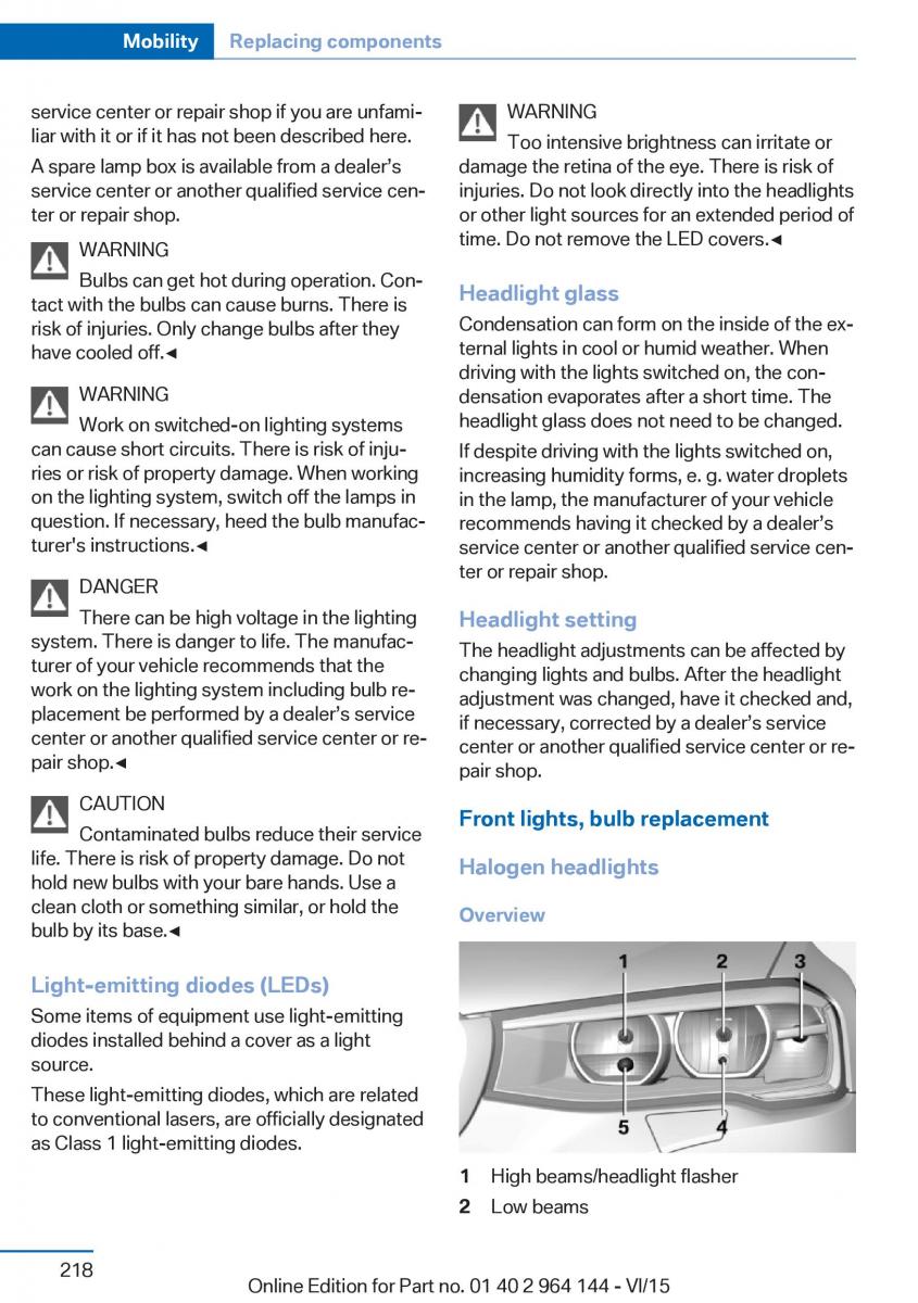 BMW X4 F26 owners manual / page 218