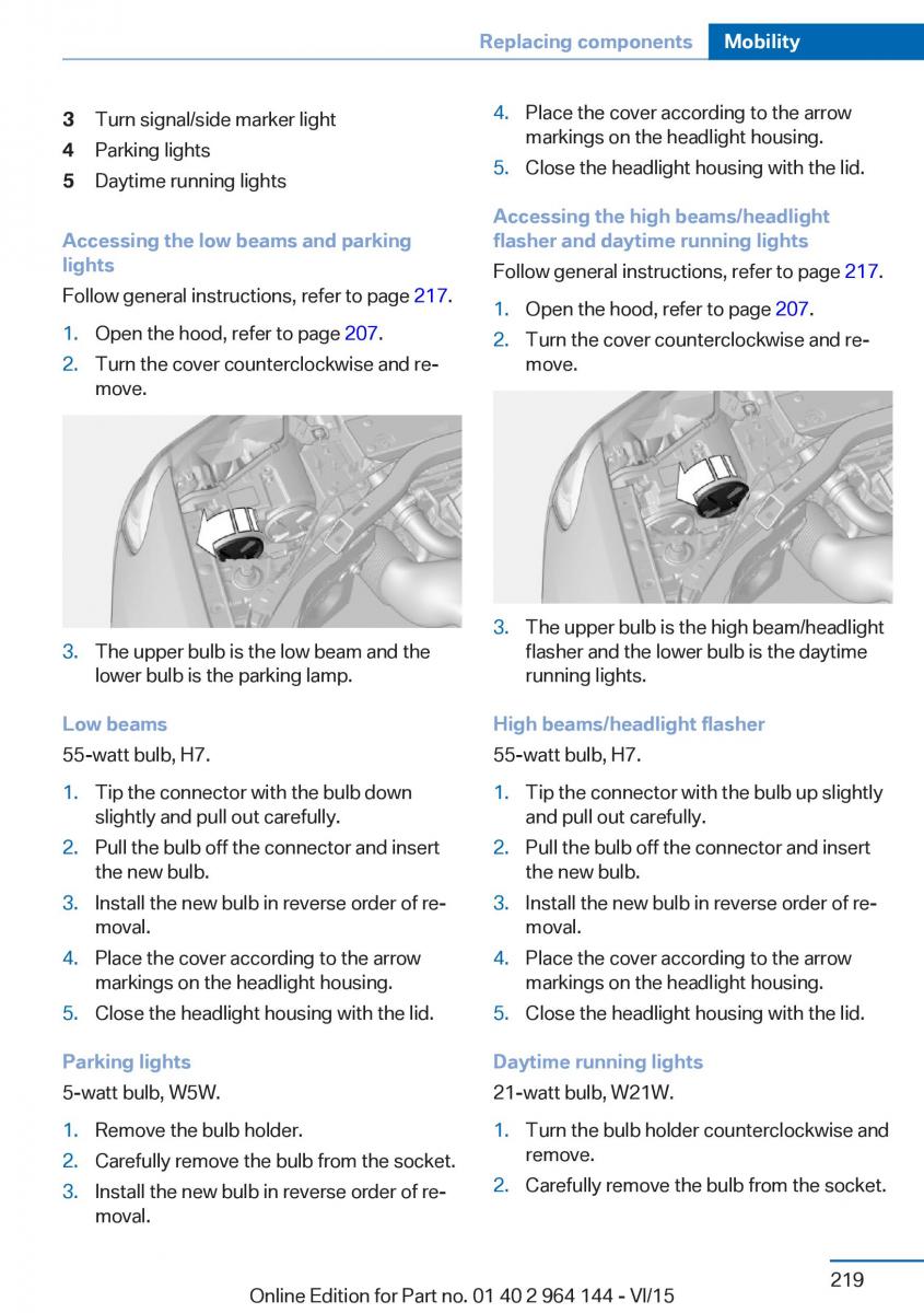 BMW X4 F26 owners manual / page 219