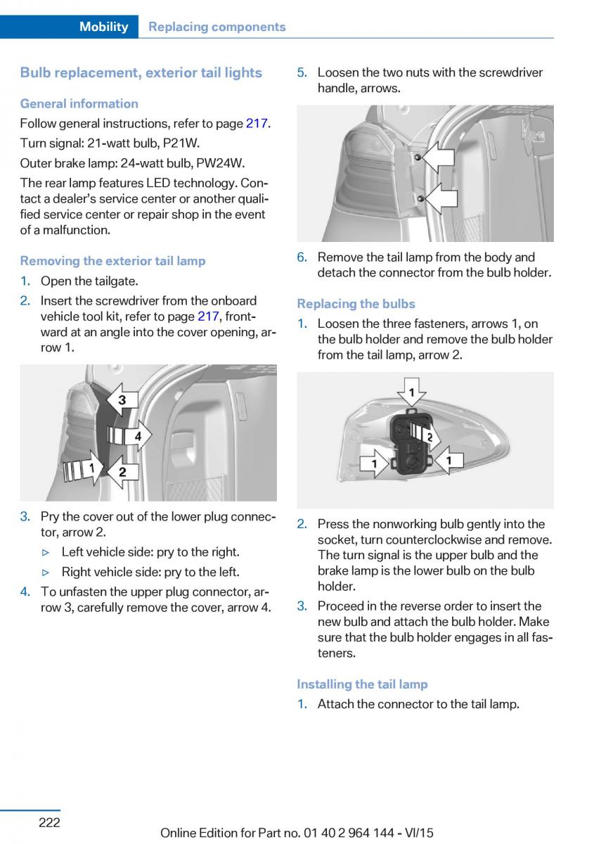 BMW X4 F26 owners manual / page 222