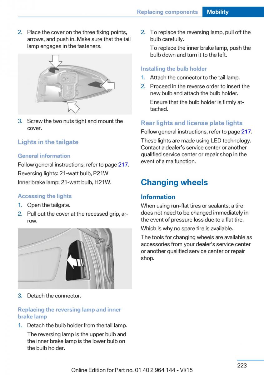 BMW X4 F26 owners manual / page 223