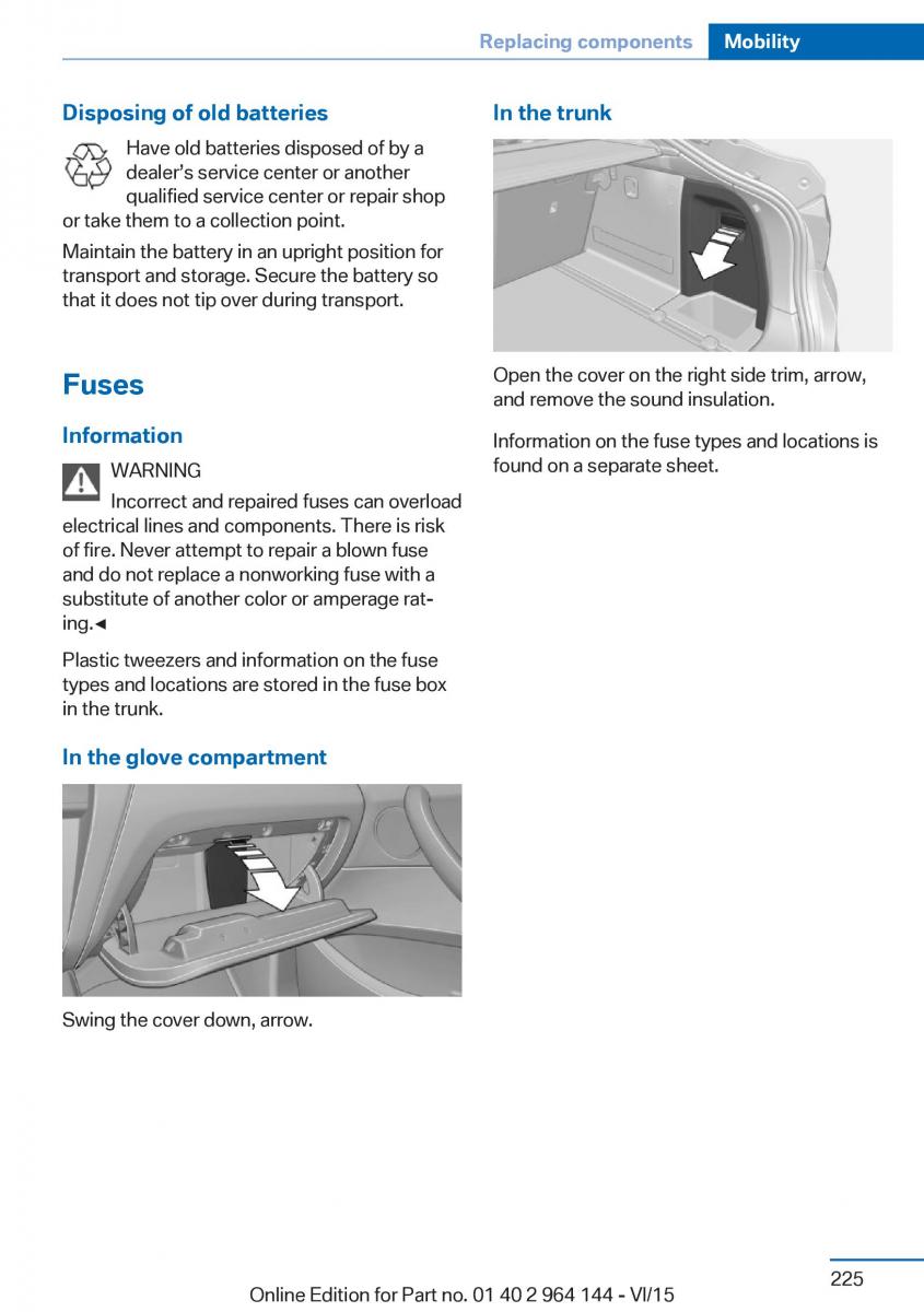 BMW X4 F26 owners manual / page 225