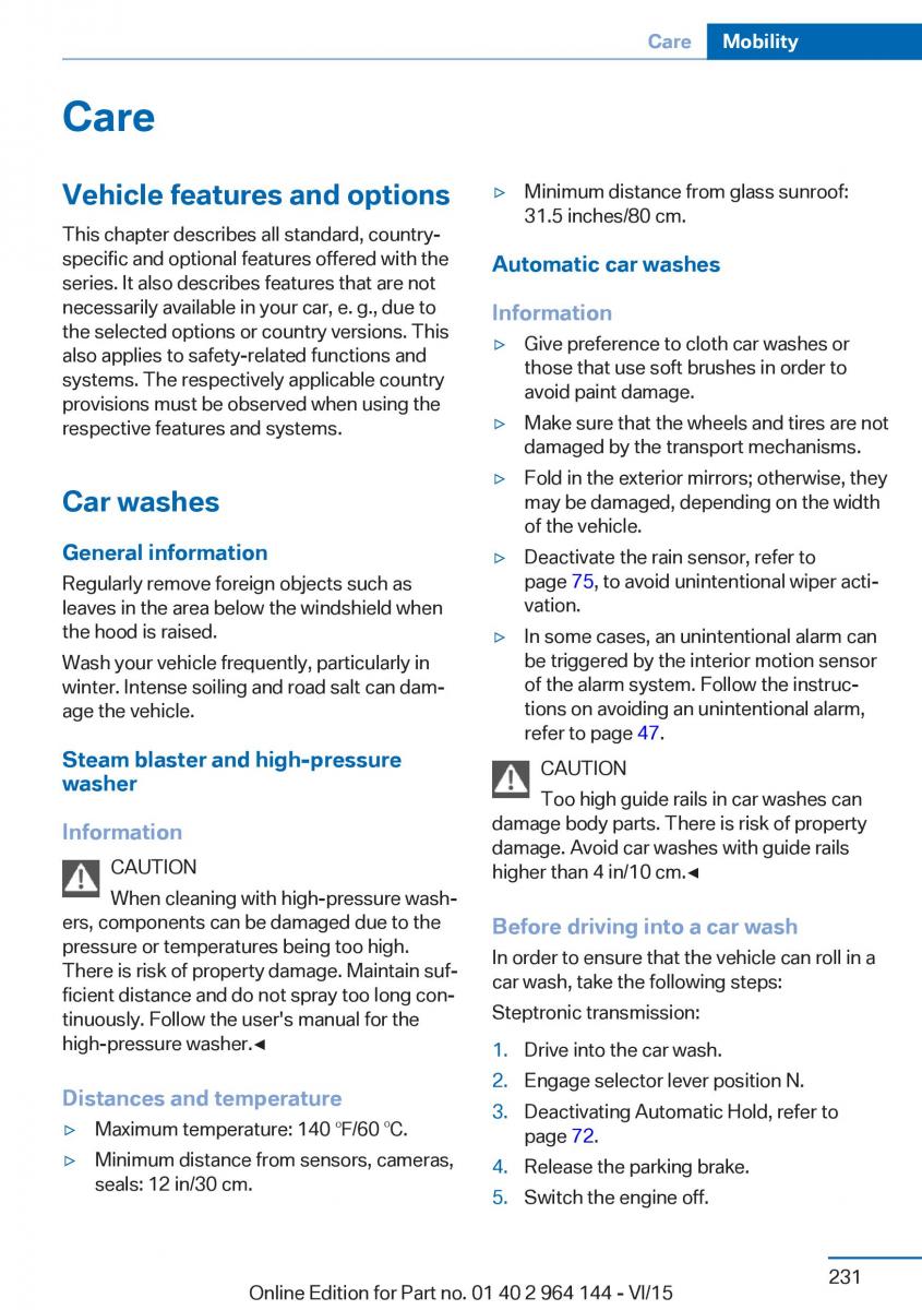 BMW X4 F26 owners manual / page 231