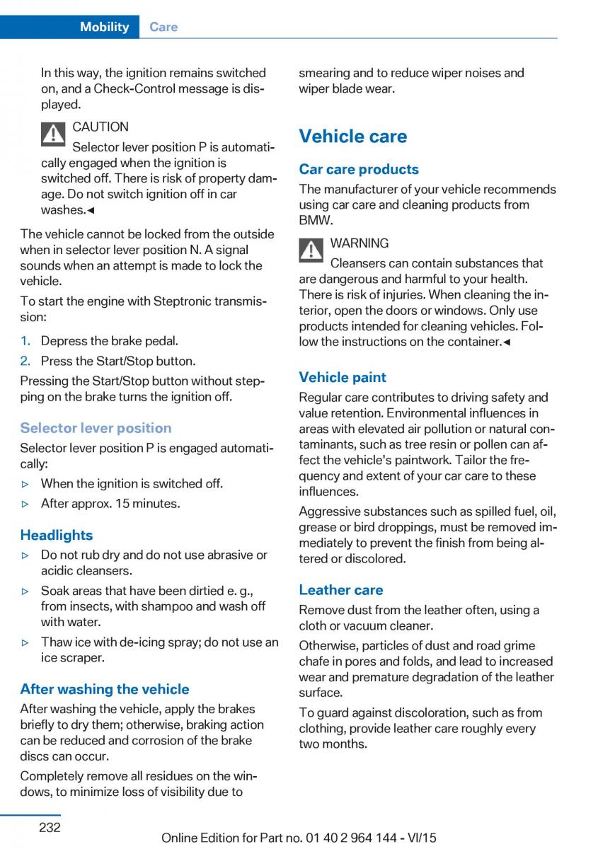 BMW X4 F26 owners manual / page 232